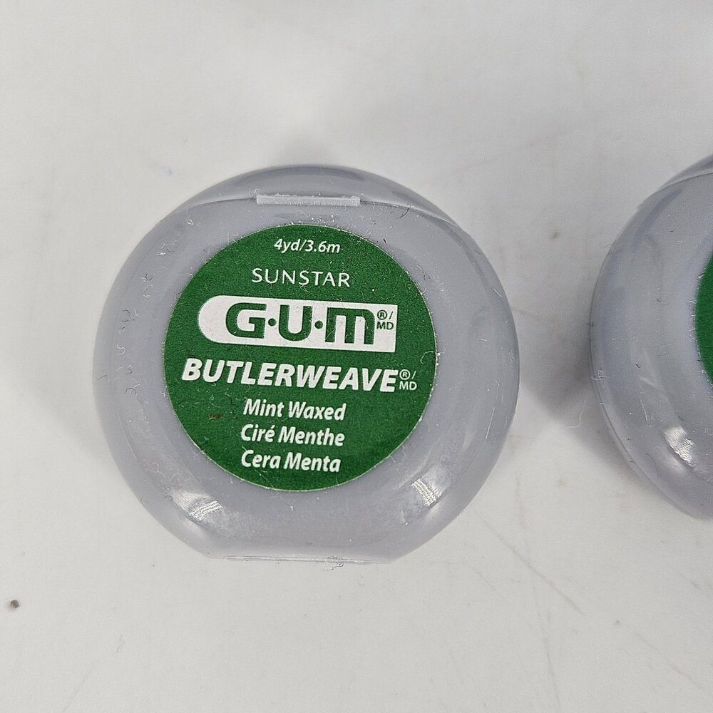 Sunstar GUM ButlerWeave Dental Floss Lot 7 Mint Waxed 4yd 3.6m Gray Travel Size - Picture 2 of 4